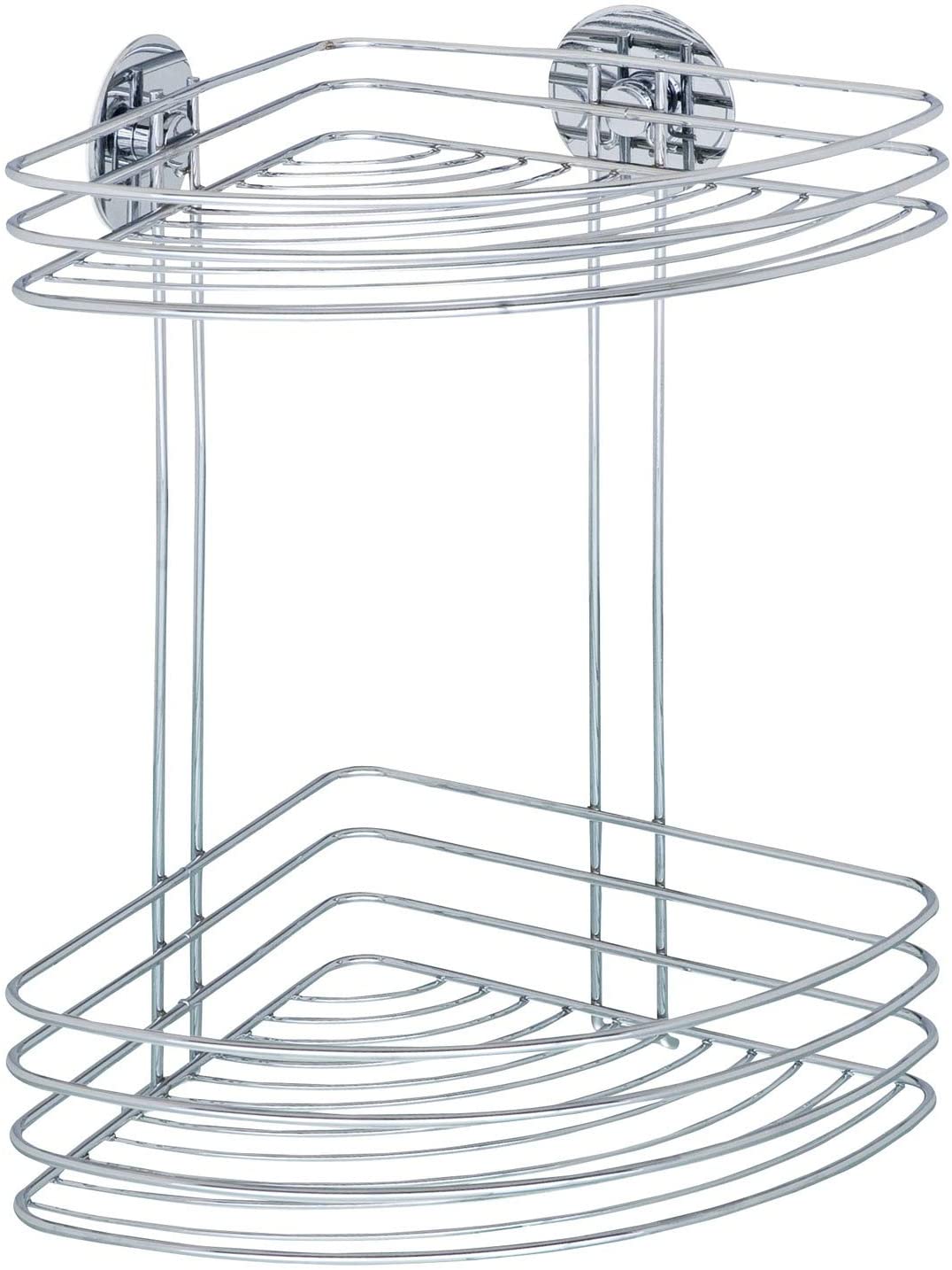 Wenko 18914100 TurboLoc Corner Rack 2 Shelves, Fixing Without Drilling, Metal Steel, 26.5 x 33 x 20 cm, Chrome
