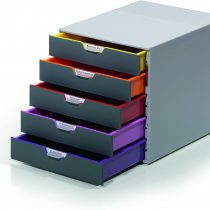 Durable VARICOLOR 5 Drawer Unit | Desktop Drawer Set with 5 Colour Coded Draws | Perfect for Storing Documents and Paper Work, Grey