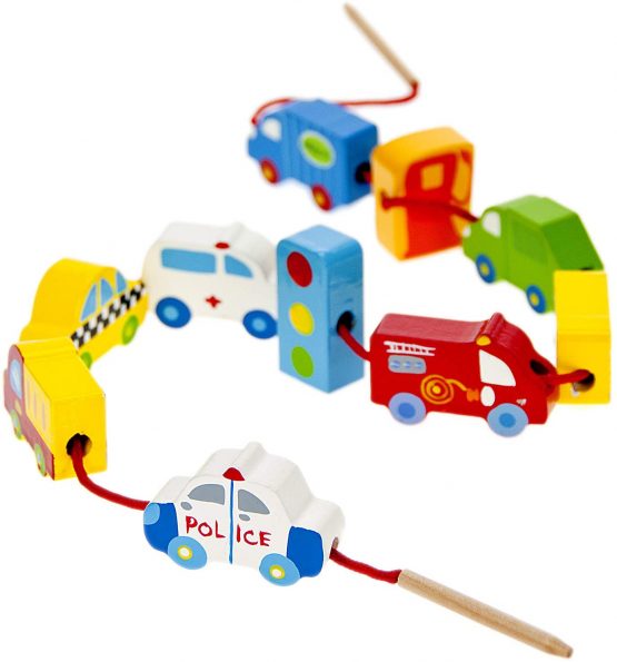 Mousehouse Gifts Boys Traditional Wooden Toy Car & Lorry Threading & Lacing Beads Play Set - Image 2