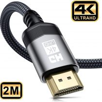 4K HDMI Cable 2m, AviBrex HDMI 2.0 Cable High Speed 18Gbps Nylon Braided HDMI Lead Support 4K@60Hz 2K@144/165Hz,2160p,1080p,3D,HDCP 2.2,ARC Compatible TV,Blu-Ray,PS4/5,Xbox,Projector,Soundbar,PC-Grey