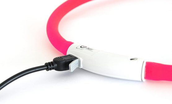 LED USB collar silicone dog collar luminous collar for dogs rechargeable via USB (size S-L 18-65 cm individually adjustable) in pink by the brand PRECORN - Image 3