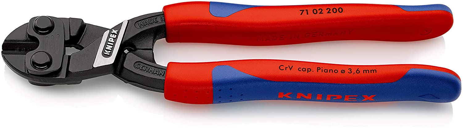KNIPEX Cobolt Compact Bolt Cutter with Slim Multi-Component Grips 200 mm, 71 02 200, Red and Blue