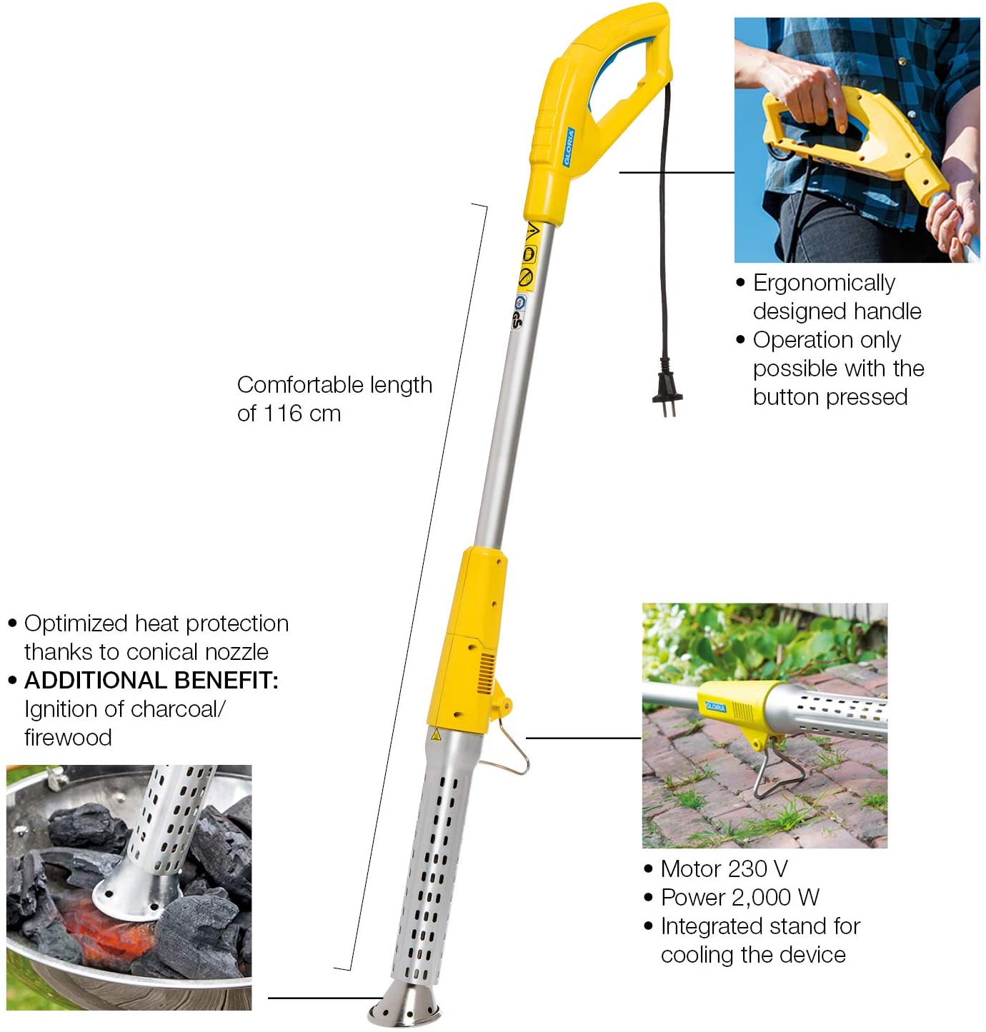 GLORIA Thermoflamm bio Electro | Weed killer without chemicals | Electric heat ray | Easy handling | Weed free garden, driveway and decking | Eco friendly weed burner, patio cleaner | 2,000 watts - Image 4