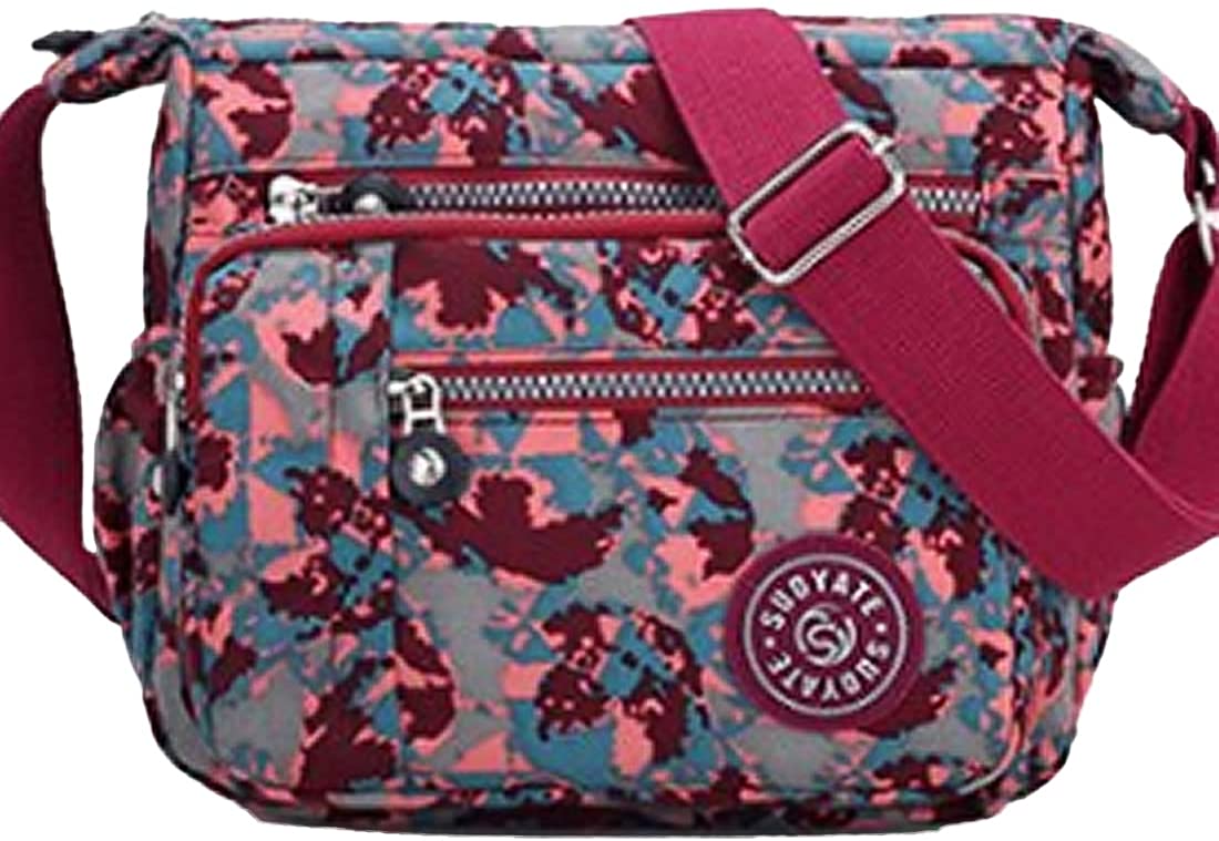 YYW Womens Multi Pocket Casual Cross Body Bag Travel Bag Messenger Handbag for Shopping Hiking Daily Use (Camo red)