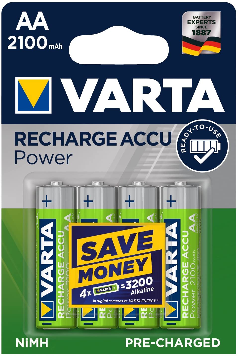 VARTA Ready2Use pre-charged rechargeable AA Mignon Ni-Mh battery (4-pack, 2,100 mAh), rechargeable without memory effect - Image 2