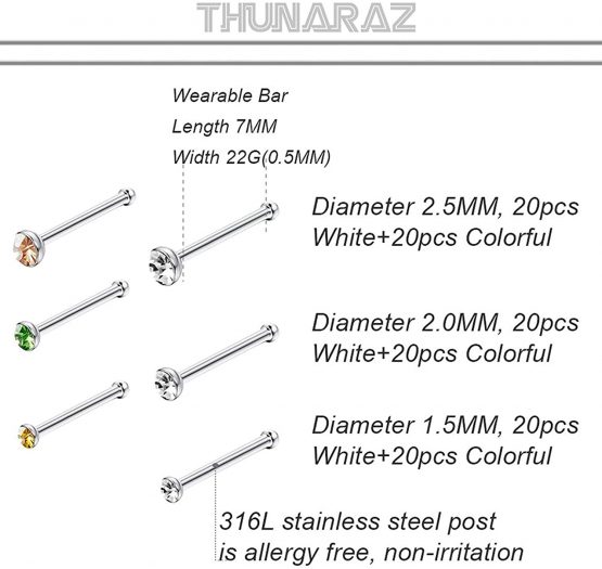 Milacolato 60-120pcs Stainless Steel Nose Studs Rings Piercing Pin Body Jewelry 22G 1.5mm 2mm 2.5mm - Image 2