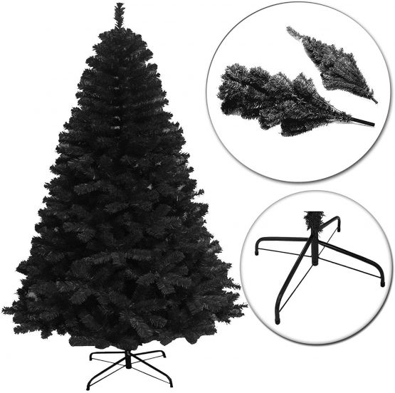SHATCHI 5ft/1.5m Black Alaskan Pine Artificial Christmas Tree 390 Tips with Metal Stand Xmas Home Decorations 150Cm, Plastic, 5Ft/150CM - Image 3