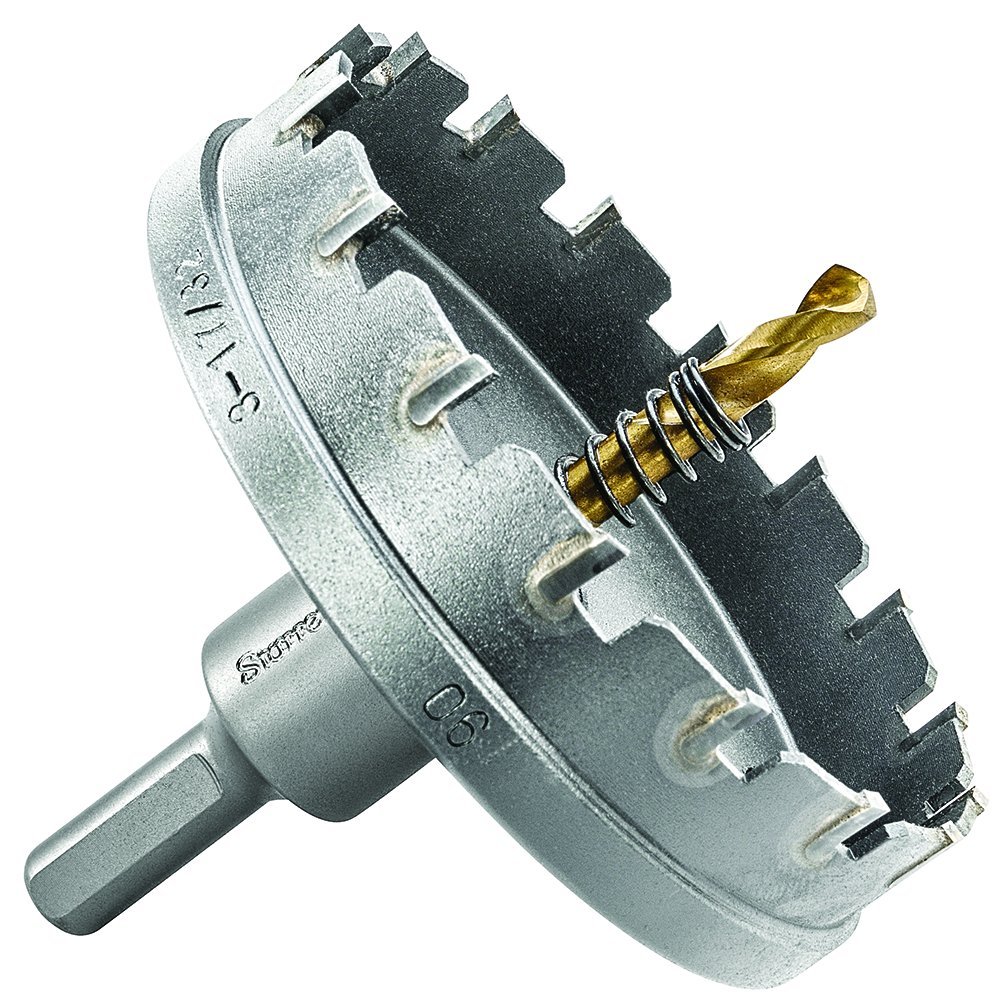 Starrett Tungsten Carbide Tipped Hole Saw with Arbor - 90mm, SM90 for Stainless Steel and Aluminium, Silver, 90 mm