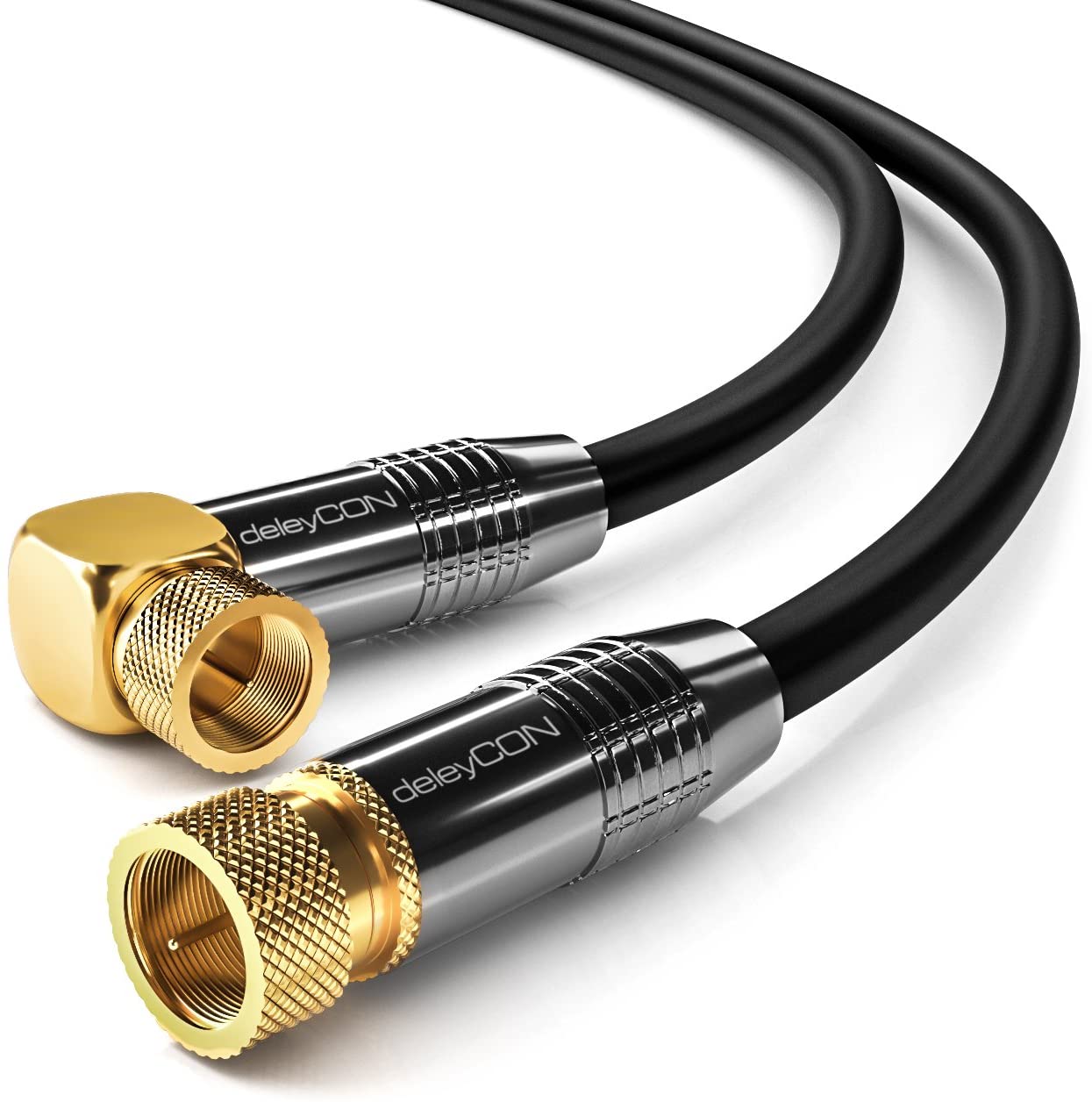 deleyCON SAT Cable - 90°/Straight - Gold Plated, Black, 15m
