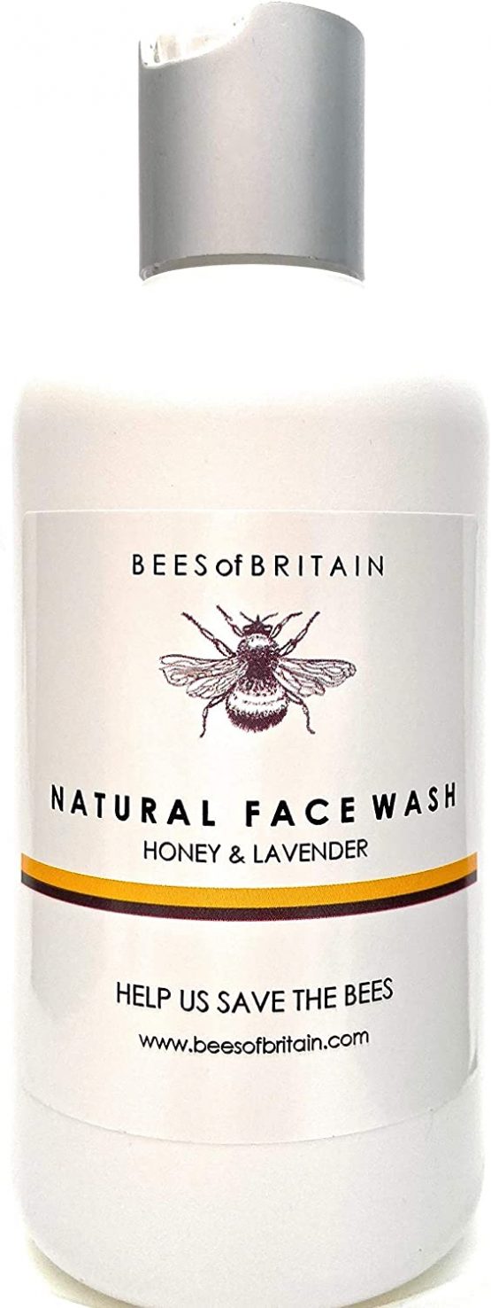 NATURAL pH 5.5 BALANCED FACE WASH - With ALOE VERA, HONEY & LAVENDER - 250ml - by BEES of BRITAIN - No Sulfates, No Parabens, No Silicone. We Donate 5% of our Profit to Help Save Bees and Pollinators.