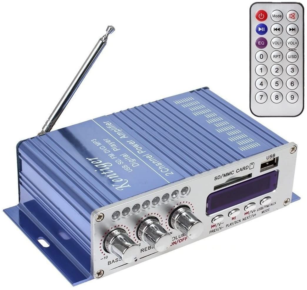 DollaTek 12V Hi-Fi Digital Stereo Audio Amplifier USB SD DVD FM Audio Stereo Radio MP3 Speaker Car Bluetooth Amplifier HiFi Mini 2 Channel Digital Display Power Player for iPod/Car/Boat/Motorcycle