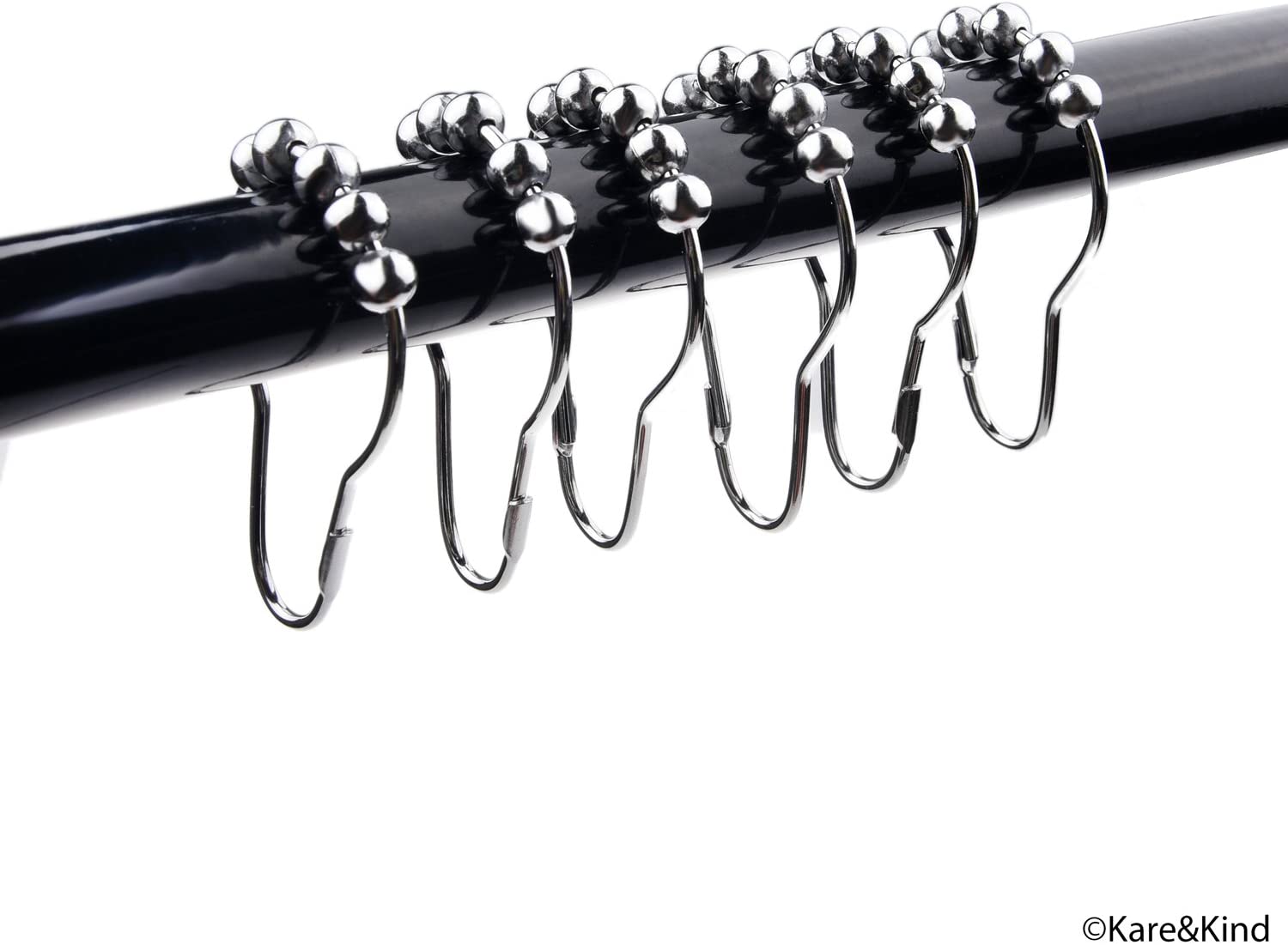 Shower Curtain Rings, Set of 12, Friction Free Gliding Rollers, Rust Proof Stainless Steel - Image 2