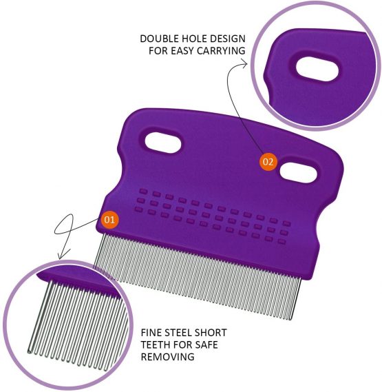 Boao 2 Pieces Flea Tear Stain Remover Comb Pet Dogs Cats Grooming Tool Stainless Steel Safe Metal Teeth Removal Combs, Clean Lice/Tangles/Knots/Crust/Dirt (Purple) - Image 4
