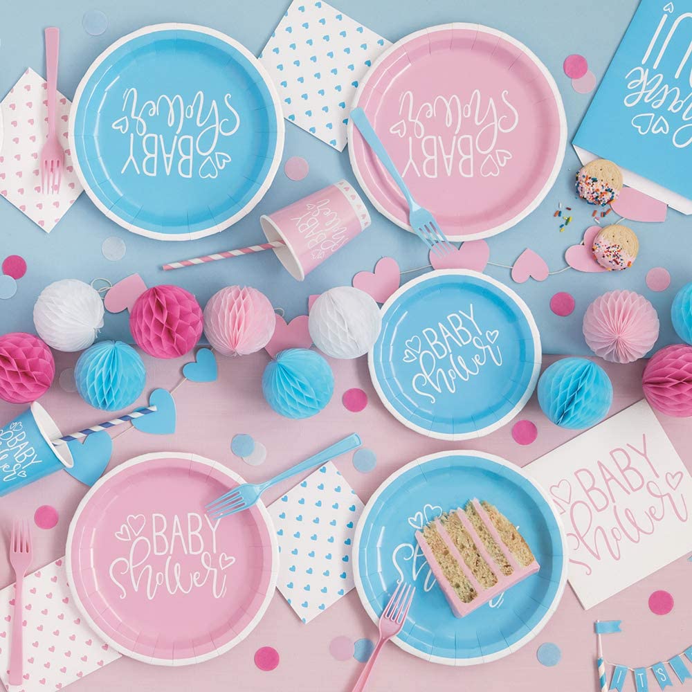 Pink Hearts Baby Shower Round Dinner Plates (22cm), Charming & Elegant Partyware - Image 2
