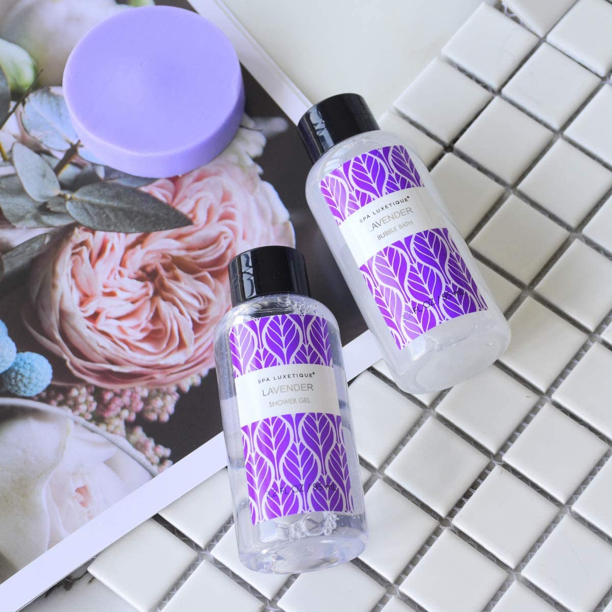 Spa Luxetique Spa Gift Set Women 6pcs Lavender Bath Sets Travel Pamper Box with Hand Cream, Body Lotion, Bubble Bath - Image 3