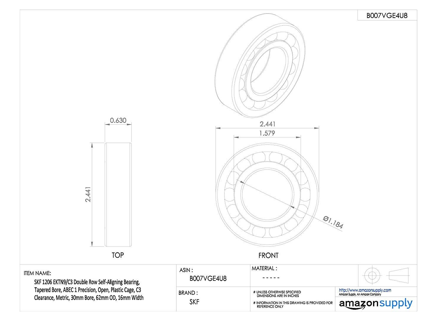 SKF 1206 EKTN9/C3 Self-Aligning Ball Bearing - Image 2