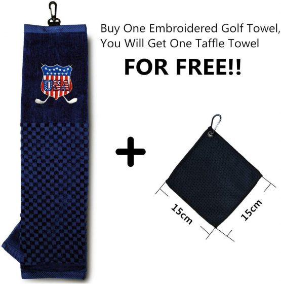 Golf Towels for Golf Bags with Grommet Clip and 1 Pack Golf Ball Towels for Free Set, Tri-fold Towel 16’’X 22" Embroidered Pattern UK USA Eagle Flag Cotton Fabric for Men Women Golfer fit Sport Travel - Image 2