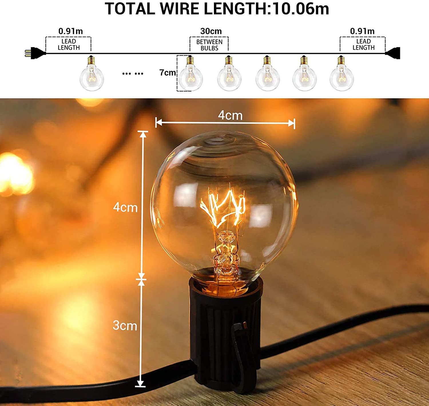 Avoalre Outdoor Garden String Lights 39ft/12m 30+3 Incandescent Bulbs Globe Festoon Lights Outdoor Connectable IP65 Waterproof Plug in Decoration Patio Backyard Garden Parties Christmas-Warm White - Image 3
