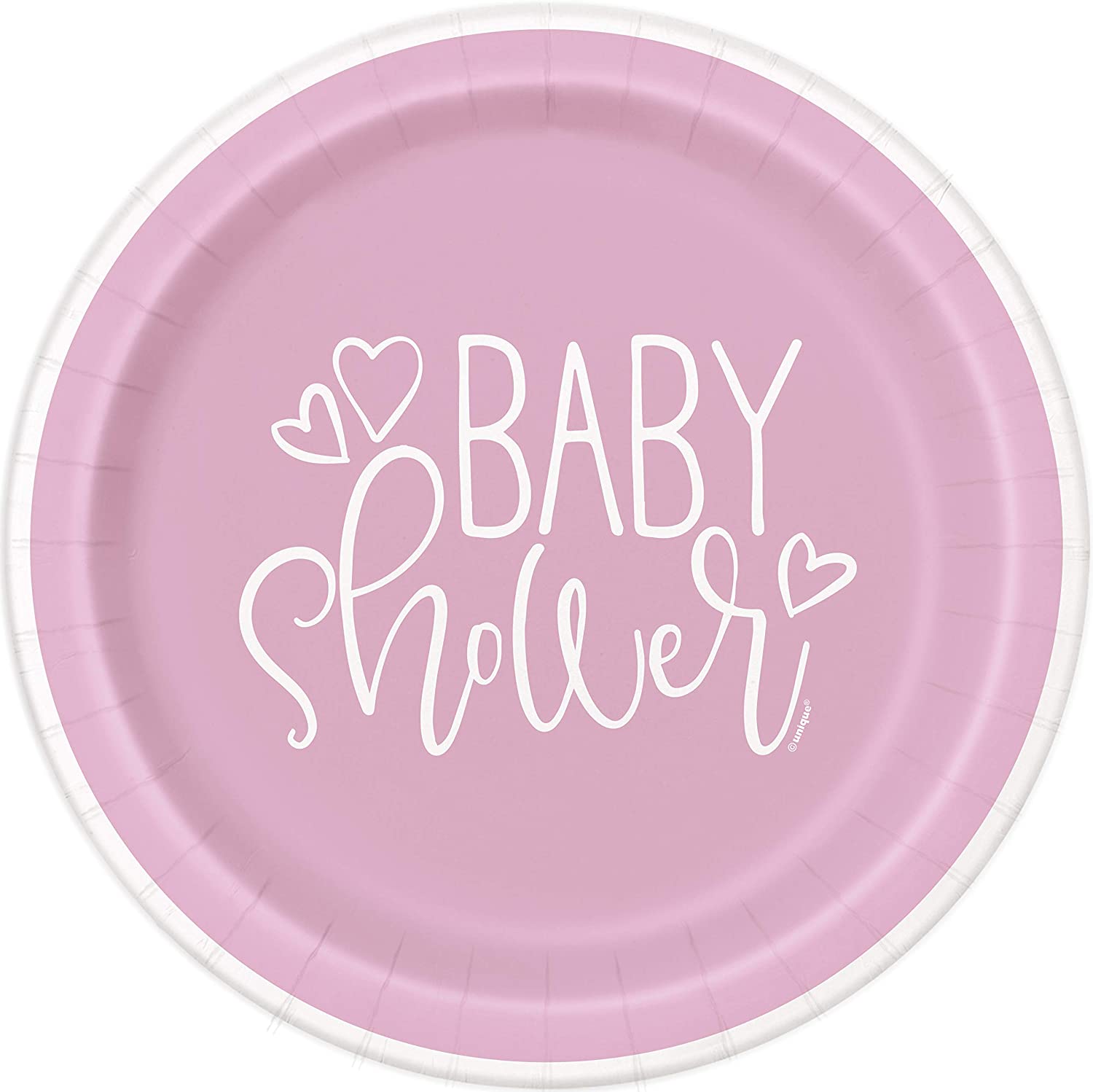 Pink Hearts Baby Shower Round Dinner Plates (22cm), Charming & Elegant Partyware