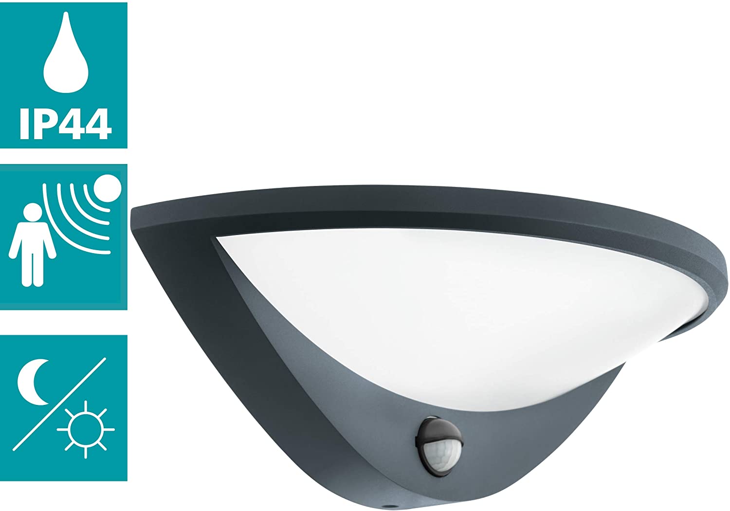 Eglo 97312 BELCREDA Exterior Wall Light with Sensor in Black, Charcoal