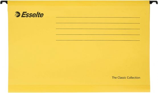 Esselte 90335 Classic Reinforced Suspension File, Foolscap, Pack of 25, Tabs Included, 360 x 240 mm, Yellow