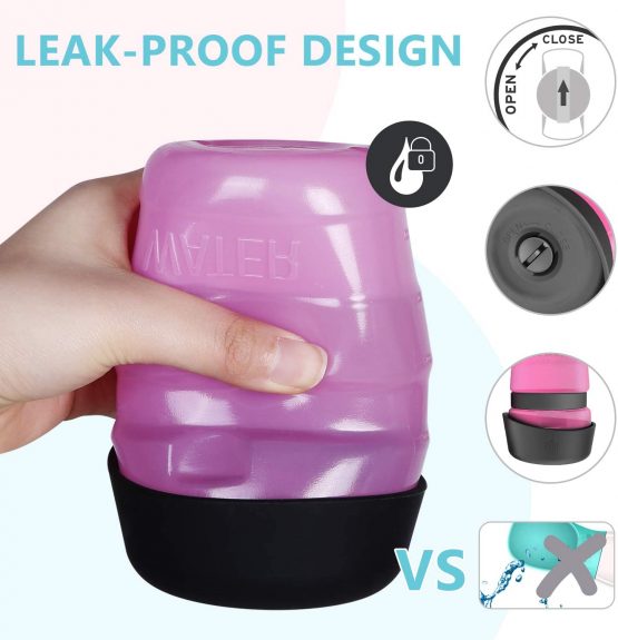 lesotc Dog Water Bottles, Dog Water Bottles Travel, Portable Dog Water Bottle, BPA Free (18oz-Pink) - Image 3