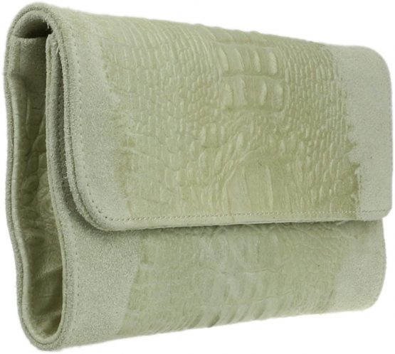 Girly Handbags Genuine Italian Suede Leather Croc Plain Clutch Bag - Image 2