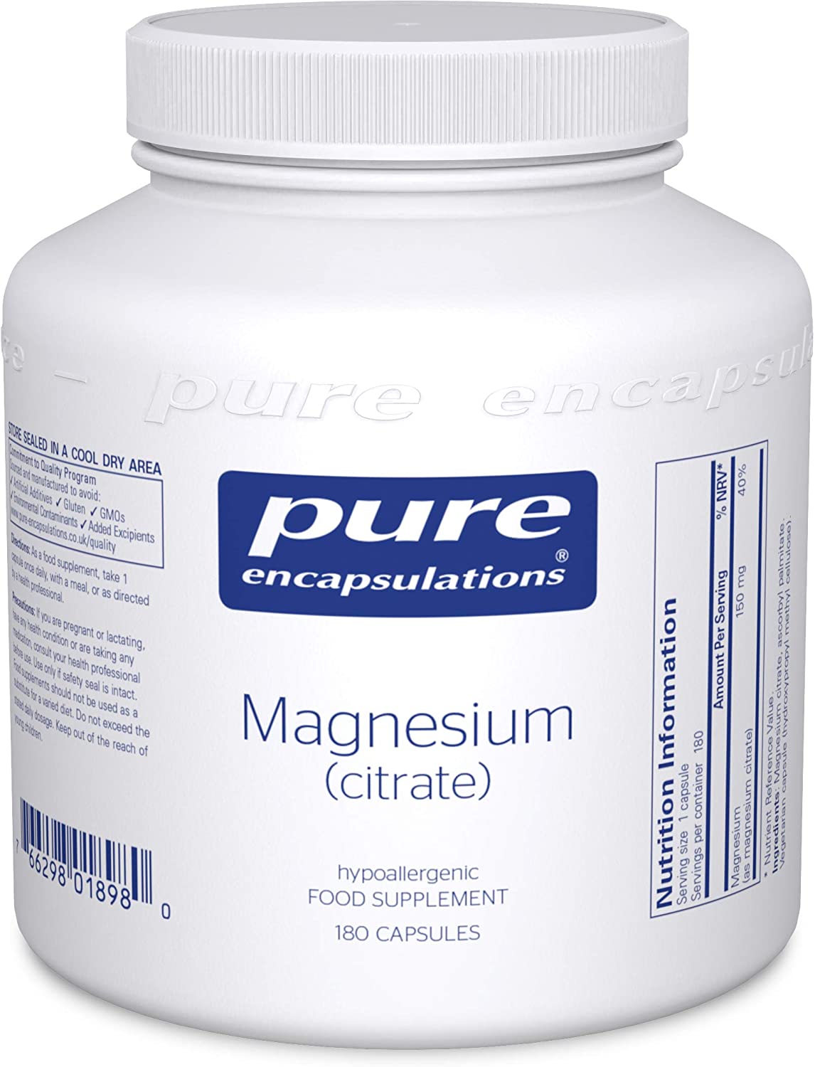 Pure Encapsulations Magnesium (Citrate) 150mg - Highly Bioavailable Magnesium Chelate - 180 Capsules, 180 count (Pack of 1)