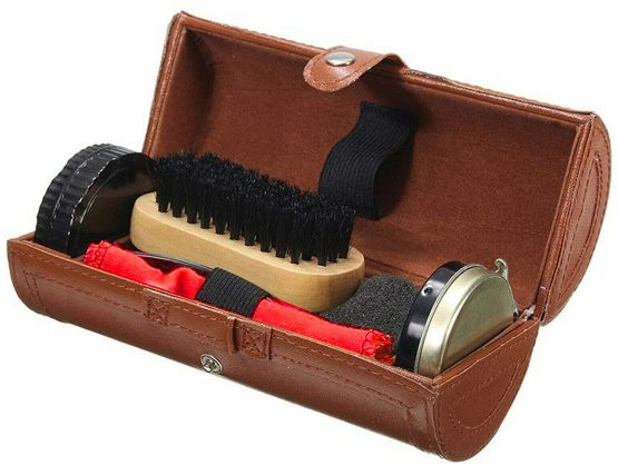 Shoe Polish Kit Cleaning Shine Care Barrel Set For Brown Black Leather With Brush Travel Case Luxury Premium Soft Horsehair Bristle Dauber, Wooden Applicator, Shoehorn, Cloth 7 Piece - Image 2