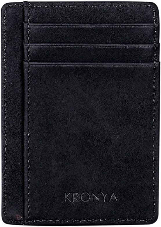 Kronya® | Elegant Leather Wallet with RFID Protection | Wallet Case Money Clip Holder Credit Card Holder (Black Crosshatch)
