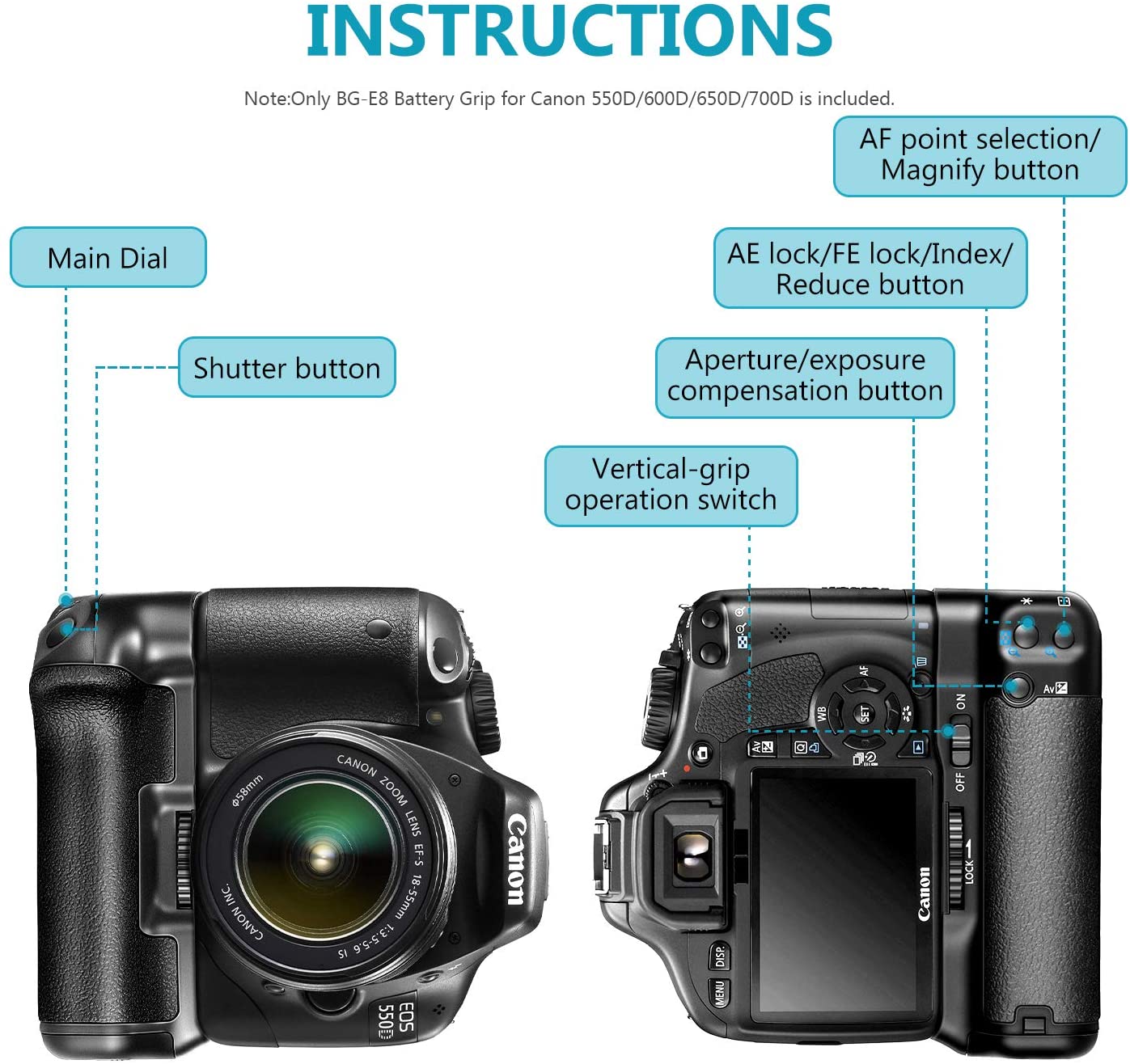 Neewer BG-E8 Replacement Battery Grip for Canon EOS SLR Cameras, Color: black - Image 2