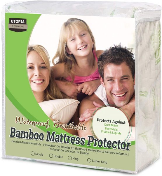 Utopia Bedding Waterproof Bamboo Mattress Protector - Double (135 x 190 cm), Premium Mattress Cover, Breathable, Fitted Style All Around Elastic
