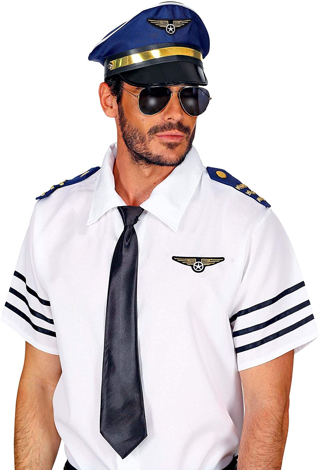 W WIDMANN MILANO Party Fashion Pilot Costume Accessories Set, Captain Hat, Aviator Sunglasses, Gold Epaulettes - Image 3