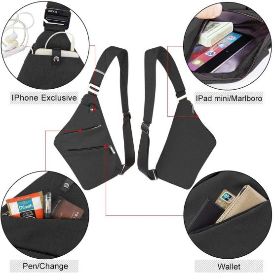 OSOCE Sling Chest Bag Cross Body Shoulder Backpack Anti Theft Travel Bags Daypack for Men Women B13-007, Black, L - Image 4