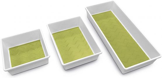 Addis 517613 Premium Tidy Drawer Soft Base Storage Boxes, White Green, Set of 3, 18 x 40 x 7.5 cm