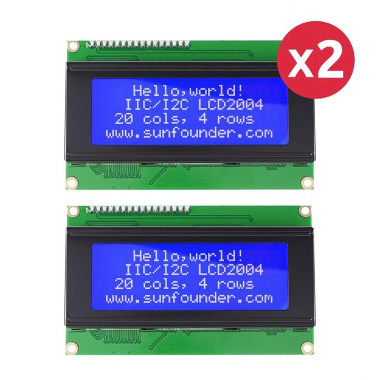 SunFounder LCD2004 Module with 3.3V Backlight compatible with Arduino R3 Raspberry Pi Display of 20x4 White Characters on Blue Background (2 Pcs)