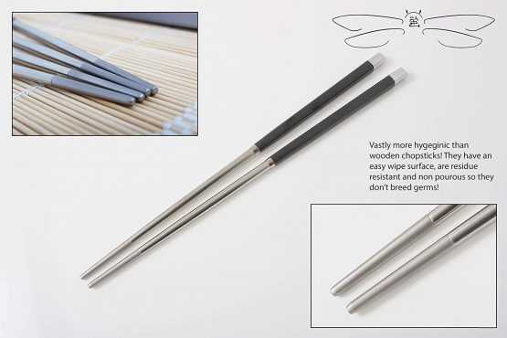 Japanese Style Metal Chopsticks - Luxury Reusable Durable Chrome Design - 2 Pairs Dishwasher-Safe - Perfect for: Ramen/Noodles/Sushi/Rice/Sashimi/Salad - Image 3