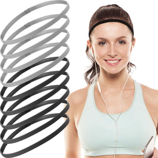 9 Pieces Thick Non-Slip Elastic Sport Headbands, Elastic Silicone Grip Exercise Hair and Sweatbands for Yoga