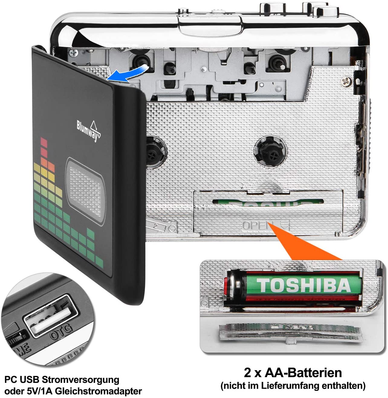 BlumWay Cassette to MP3 converter, portable cassette player via USB