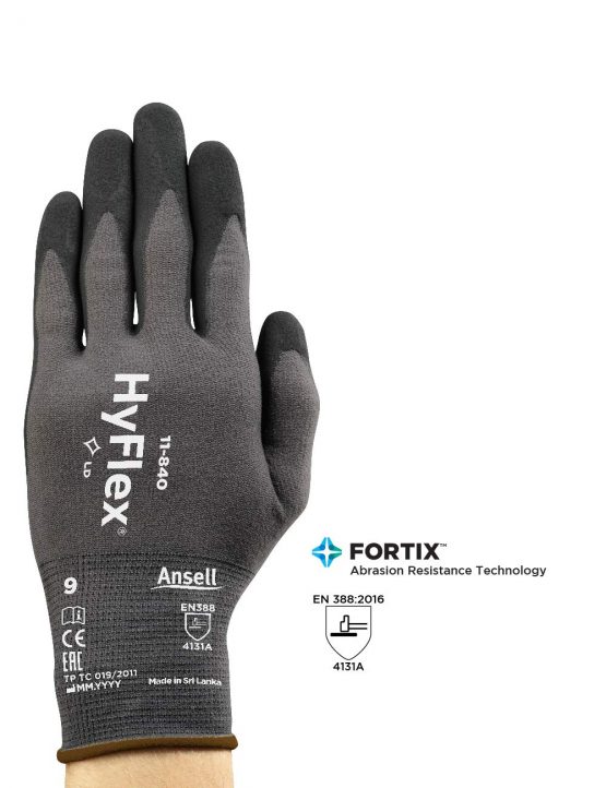Ansell HyFlex 11-840 Professional Work Gloves, Resistant Mechanical Gloves with Patented Technologies, Multi-Purpose Gloves, Assembly, Mechanics, Industrial, Men Women, Black, Size XL (12 Pairs) - Image 4