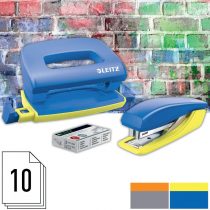 Leitz Mini Stapler & Hole Punch Set, Staple or Punch up to 10 sheets, Includes Staples, Urban Chic Range, Blue, 55996032