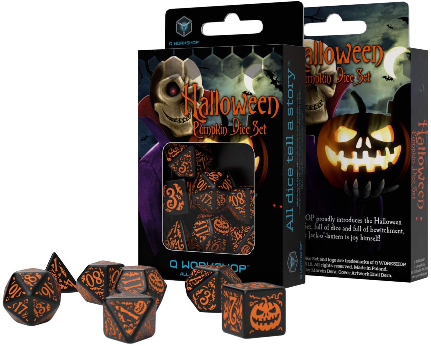 Halloween Pumpkin Black & orange Dice Set (7), QWOHAP69, Not Applicable, 7.37 x 2.54 x 10.41 cm - Image 2