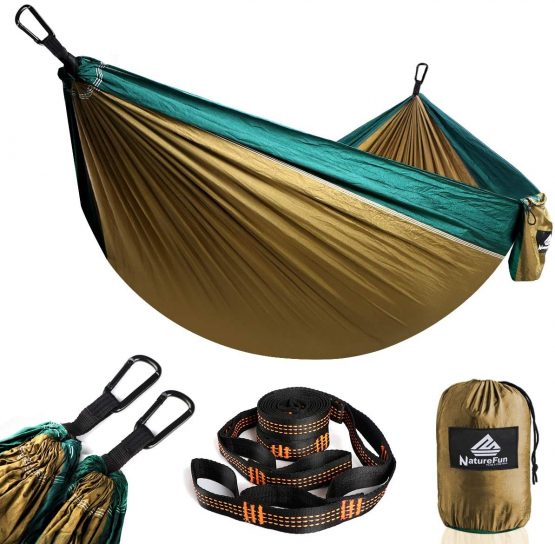 NATUREFUN Ultra-Light Travel Camping Hammock | 300kg Load Capacity,(275 x 140 cm) Breathable,Quick-drying Parachute Nylon | 2 x Premium Carabiners,2 x Nylon Slings Included | Outdoor Indoor Garden
