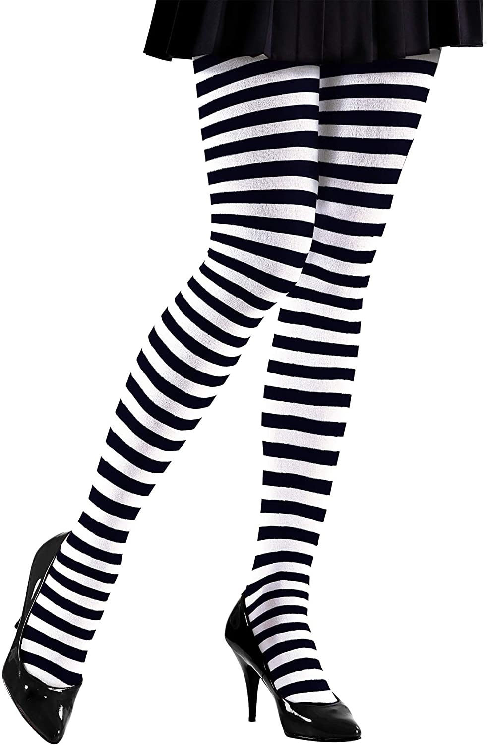 xL Pantyhose Blk - Wht Stripes Accessory Extra Large for Lingerie Fancy Dress, white and black