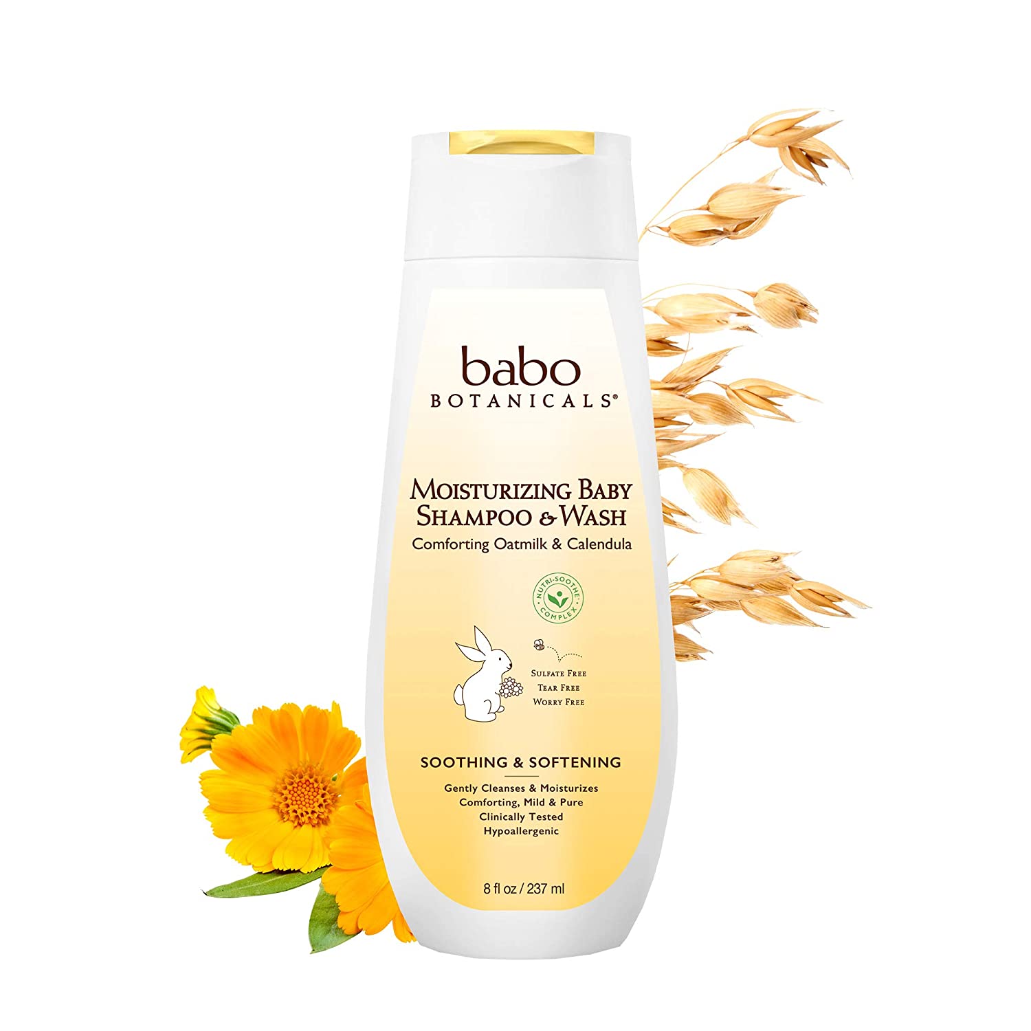 Babo Botanicals Moisturizing Baby Shampoo and Wash Oatmilk Calendula, 8 Ounce