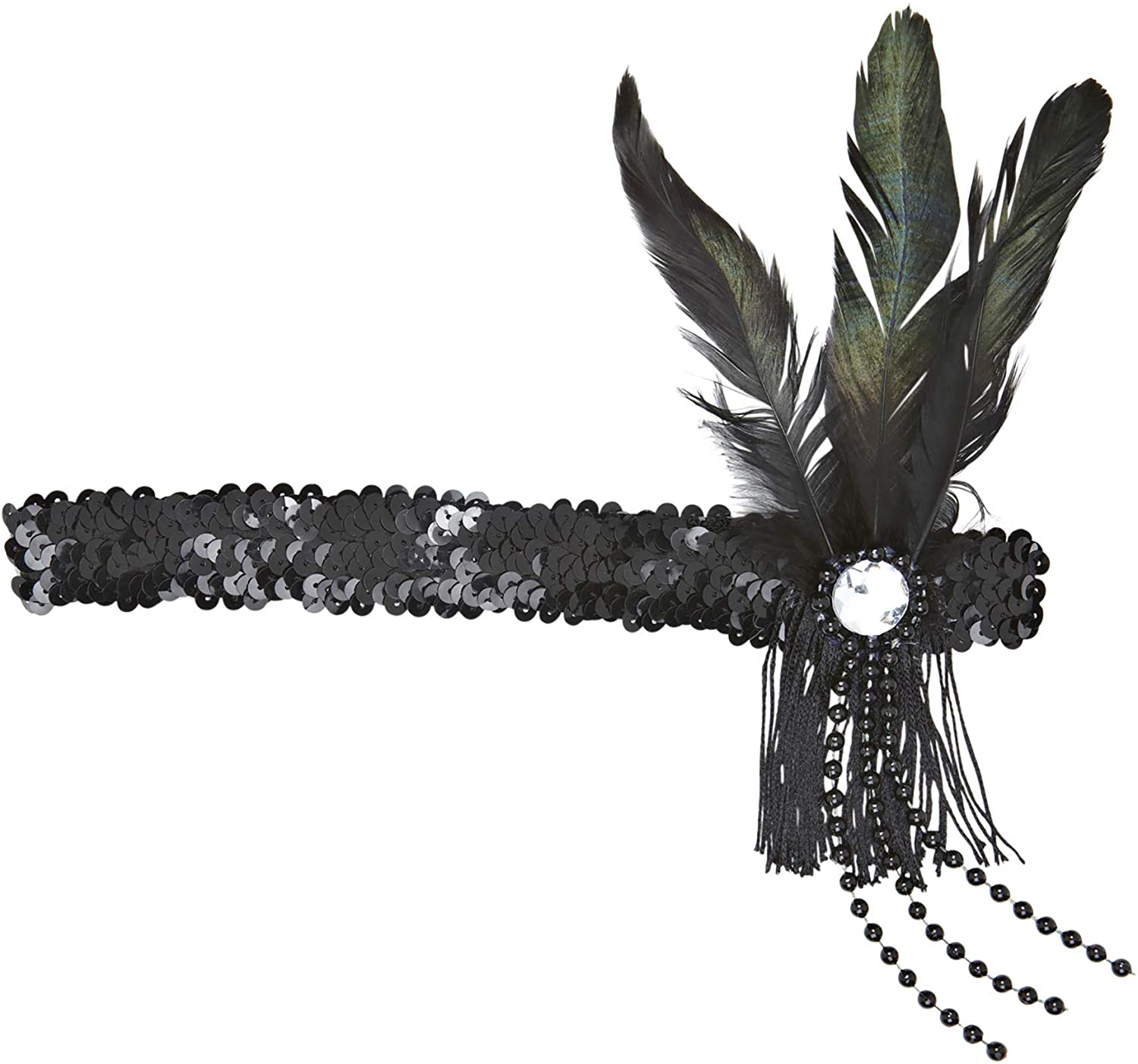 Widmann 9099T, Headband with Sequins, Feathers and Pearls, Adult Woman, 20s, 30s, Charleston, Gangster, Carnival, One Size