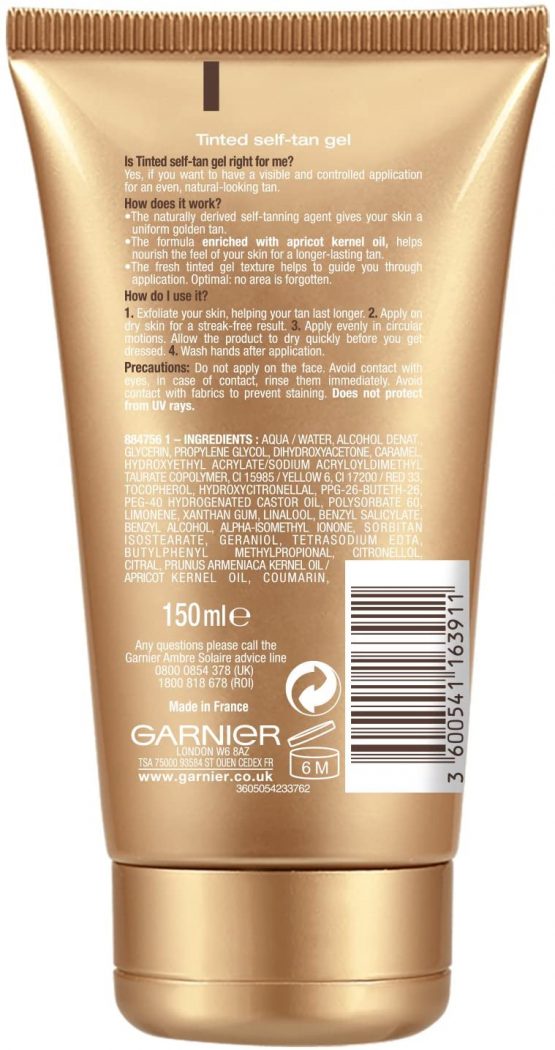 Garnier Ambre Solaire No Streaks Bronzer Self Tan Tinted Gel, 150 ml - Image 2