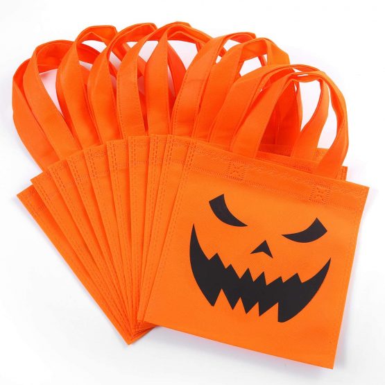 ELCOHO 30 Packs Halloween Non-woven Bags Pumpkin Bags Trick or Treat Bags Party Goody Tote Gift Bag with Handles Party Favors, 8 by 8 Inches, 10 Styles - Image 3