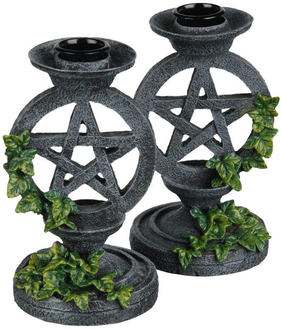 Nemesis Now Aged Pentagram Candlesticks Candle Holder 13.4cm Grey - Image 2
