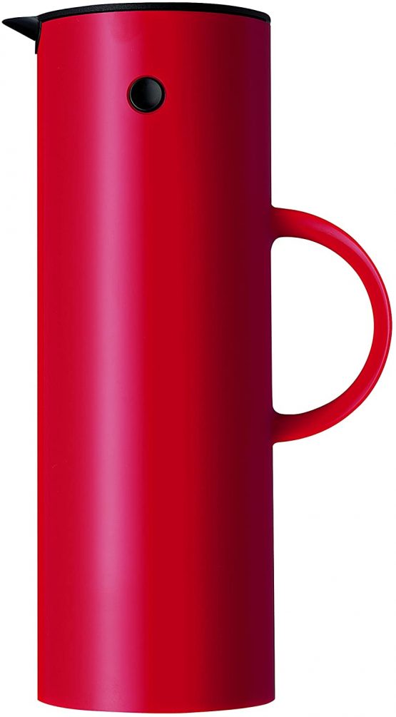 Stelton EM77 Vacuum Jug - Double-Wall Insulated Pitcher for Hot or Cold Drinks - Tea & Coffee Server Pot with Glass Insert, Magnetized Rocker Stopper, Screw Cap, Nostalgic Design (Red, 1.5 litres)